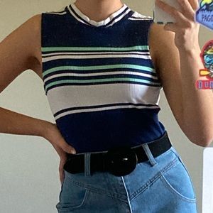 Shoulder cut striped top